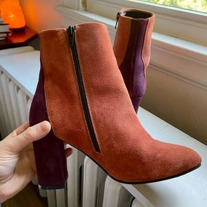 ASOS DESIGN Resilient Color Block Suede Boots Rust/Purple - Size 8.5